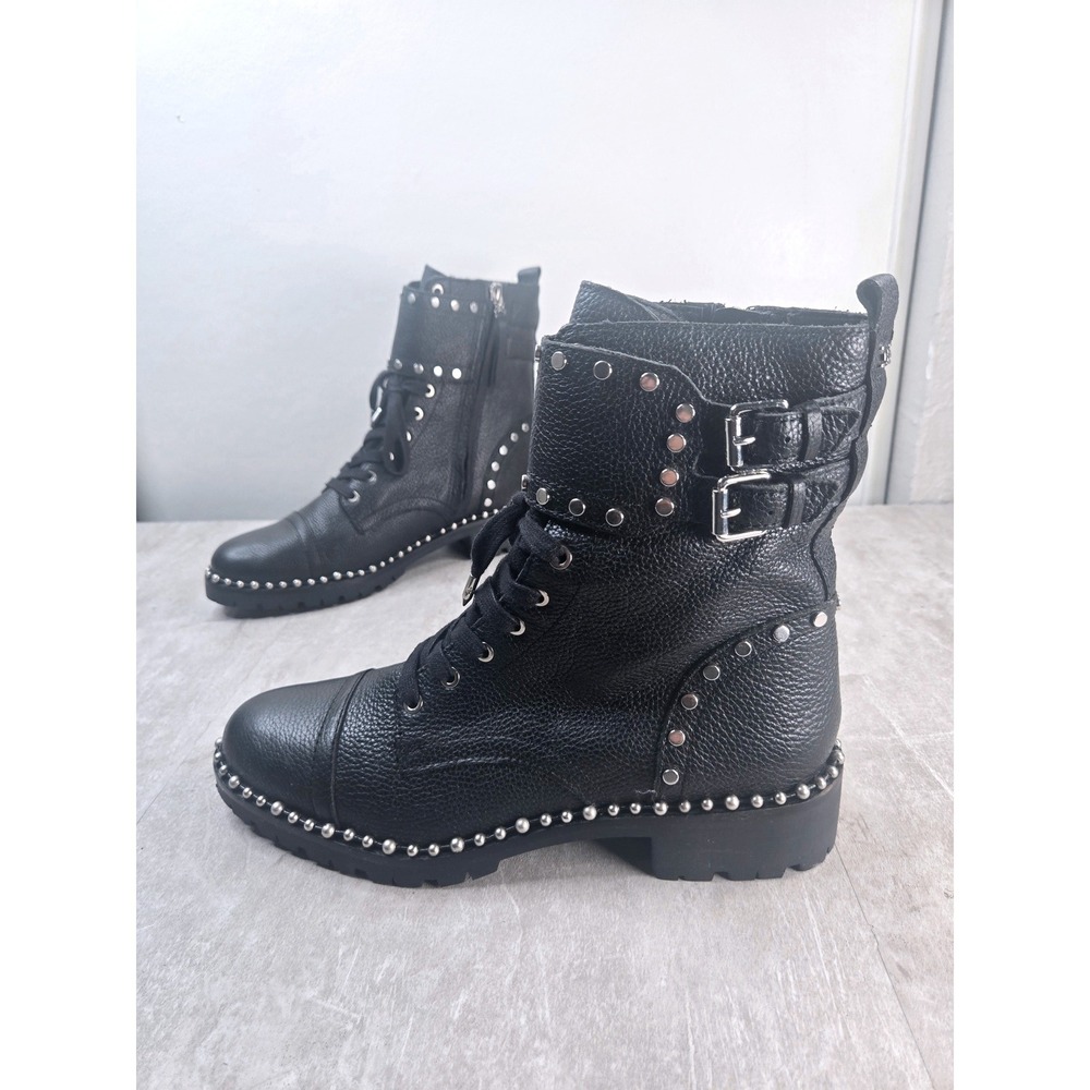 Sam Edelman Studded Combat Boot 9 Black Leather Buckle Edgy Punk Goth Lug Bootie